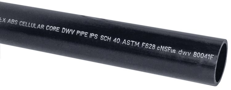 (image for) JM Eagle 27391 Pipe, 4 in, 10 ft L, DWV, Solvent Weld, SCH 40 Schedule, ABS/Foam, Black