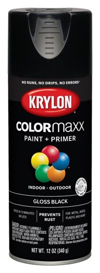 (image for) Krylon K05505007 Enamel Spray Paint, 12 oz Can, 25 sq-ft Coverage Area, Solvent Base, Gloss, Black