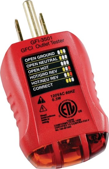 (image for) Gardner Bender GFI-3501 Fault Receptacle Tester and Circuit Analyzer, Red