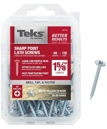 (image for) Teks 21516 Lath Screw, #8 Thread, Truss Head, Phillips Drive, Sharp Point, Steel, Zinc, 120 PK