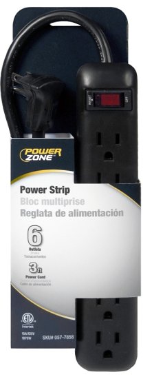 (image for) PowerZone OR922009 Outlet Strip, Right Angle Plug, 6 -Socket, 15 A, 125 V