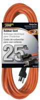 (image for) PowerZone OR501625 Extension Cord, 16 AWG Cable, 5-15P Grounded Plug, 5-15R Grounded Receptacle, 25 ft L, 125 V