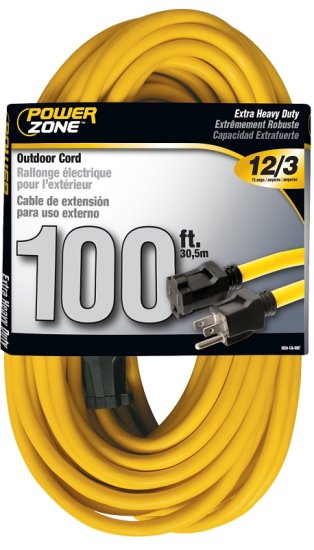 (image for) PowerZone OR500835 Extension Cord, 12 AWG Cable, 100 ft L, 125 V, Yellow