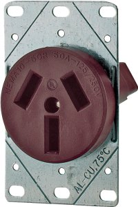 (image for) Eaton Cooper Wiring 32B-BOX Power Receptacle, 3 -Pole, 125/250 V, 50 A, NEMA: NEMA 10-50R, Brown