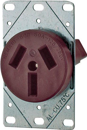 (image for) Eaton Cooper Wiring 32B-BOX Power Receptacle, 3 -Pole, 125/250 V, 50 A, NEMA: NEMA 10-50R, Brown
