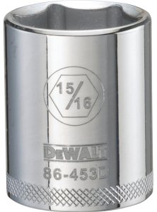 (image for) DEWALT DWMT86453OSP Drive Socket, 15/16 in Socket, 1/2 in Drive, 6-Point, Steel, Polished Chrome Vanadium