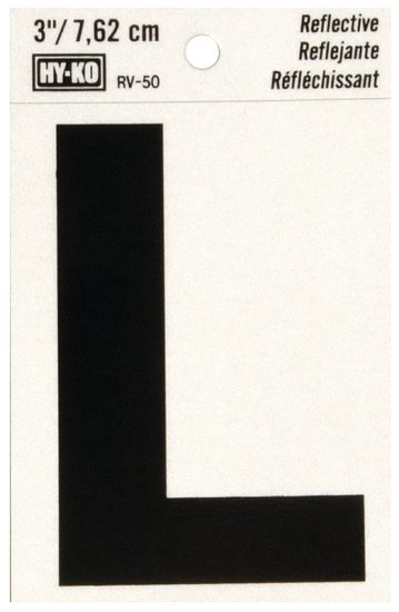 (image for) Hy-Ko RV-50/L Reflective Letter, 2-1/2 in W x 4 in H Dimensions, Character: L, 3 in H Character, Black Character, Vinyl