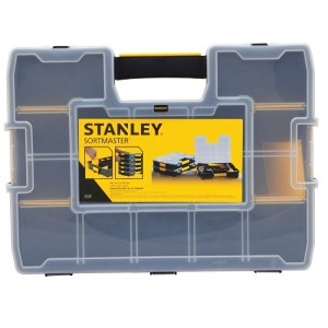 (image for) STANLEY STST14027 Tool Organizer, 13 in W, 3.4 in H, 15-Compartment, 14-Drawer, Plastic, Black/Yellow