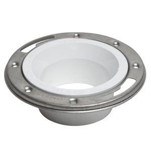 (image for) Oatey 43495 Closet Flange, 3 or 4 in Connection, Solvent Weld, White PVC, Stainless Steel Ring, For: 3 in, 4 in Pipes