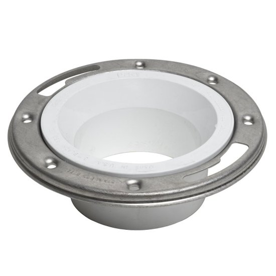 (image for) Oatey 43495 Closet Flange, 3 or 4 in Connection, Solvent Weld, White PVC, Stainless Steel Ring, For: 3 in, 4 in Pipes