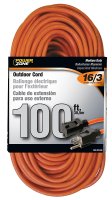 (image for) PowerZone OR501635 Extension Cord, 16 AWG Cable, 5-15P Grounded Plug, 5-15R Grounded Receptacle, 100 ft L, 125 V