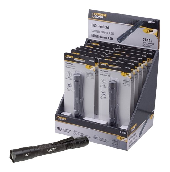 (image for) PowerZone F12001 Penlight, AAA Battery, AAA Battery, LED Lamp, 150 Lumens, 60 m Beam Distance, 1 hrs Run Time, Black