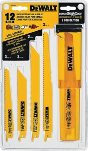 (image for) DEWALT DW4892 Reciprocating Saw Blade Set, 12-Piece, Bi-Metal, Yellow