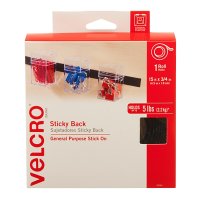 (image for) VELCRO Brand 90081 Fastener, 3/4 in W, 15 ft L, Nylon, Black, Rubber Adhesive