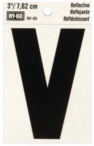 (image for) Hy-Ko RV-50/V Reflective Letter, 2-1/2 in W x 4 in H Dimensions, Character: V, 3 in H Character, Black Character, Vinyl
