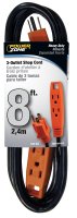 (image for) PowerZone OR890708 Extension Cord, 8 ft L, Grounded Plug, 3 -Outlet, Receptacle Outlet, 15 A, 125 V