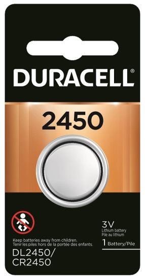 (image for) Duracell DL2450BPK Battery, 3 V Battery, 600 mAh, CR2450 Battery, Lithium, Manganese Dioxide