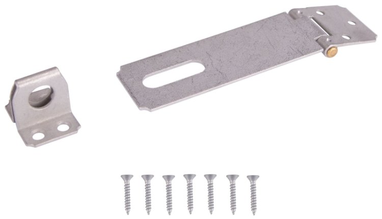 (image for) ProSource LR-132-BC3L-PS Safety Hasp, 4-1/2 in L, 4-1/2 in W, Steel, Galvanized, 7/16 in Dia Shackle, Fixed Staple