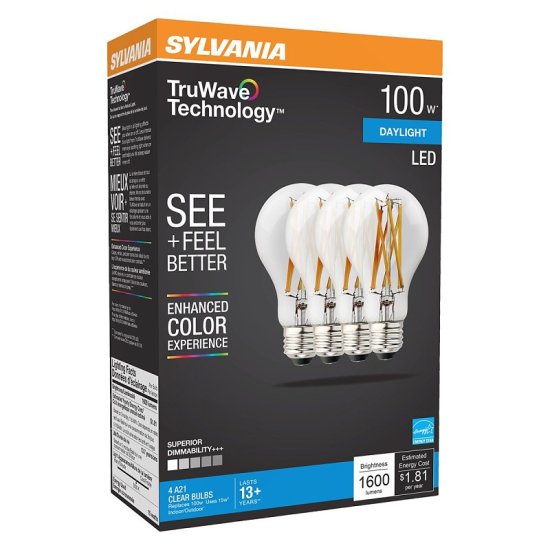 (image for) Sylvania 40875 Natural LED Bulb, General Purpose, 1600 Lumens, 15 W, A21 Lamp, 100 W Equivalent, E26 Lamp Base, Dimmable