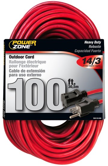 (image for) PowerZone OR514735/506735 Extension Cord, 14 AWG Cable, 100 ft L, 125 V, Red