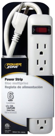 (image for) PowerZone OR801118 Power Outlet Strip, Straight Plug, 6 -Socket, 15 A, 125 V