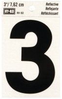 (image for) Hy-Ko RV-50/3 Reflective Sign, Character: 3, 3 in H Character, Black Character, Silver Background, Vinyl