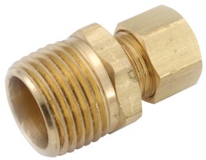 (image for) Anderson Metals 750068-1012 Pipe Connector, 5/8 x 3/4 in, Compression x MPT, Brass, 150 psi Pressure