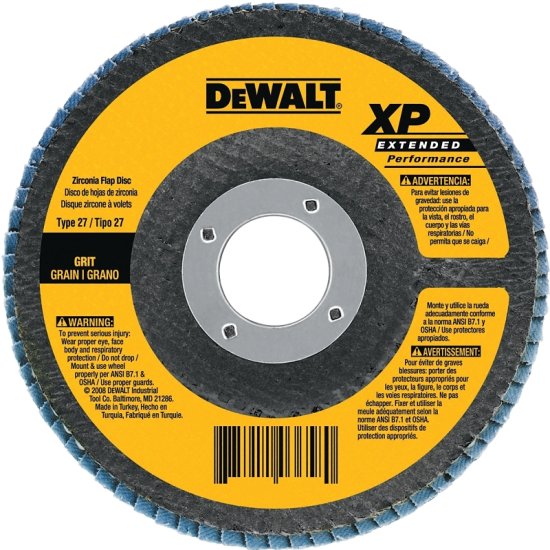 (image for) DEWALT DW8313 Flap Disc, 4-1/2 in Dia, 5/8-11 Arbor, Coated, 80 Grit, Medium, Fiberglass Backing, Zirconia Abrasive