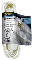 (image for) PowerZone OR660606 Extension Cord, 16 AWG Cable, 6 ft L, 125 V, White