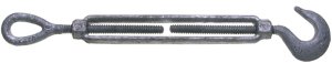 (image for) Baron 16-3/8X6 Turnbuckle, 1000 lb Working Load, 3/8 in Thread, Hook, Eye, 6 in L Take-Up, Galvanized Steel