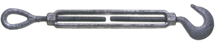 (image for) Baron 16-3/8X6 Turnbuckle, 1000 lb Working Load, 3/8 in Thread, Hook, Eye, 6 in L Take-Up, Galvanized Steel