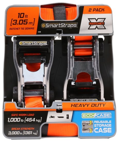 (image for) SmartStrap 340 Tie-Down, 1-1/4 in W, 10 ft L, Polyester, Orange, 1000 lb, S-Hook End Fitting, Steel End Fitting
