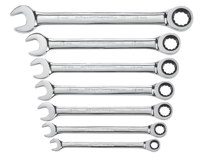 (image for) GearWrench 9417 Wrench Set, 7-Piece, Steel, Polished Chrome, Specifications: Metric Measurement