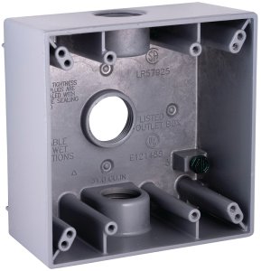 (image for) Hubbell 5341-0 Weatherproof Box, 3-Outlet, 2-Gang, Aluminum, Gray, Powder-Coated, Horizontal/Vertical