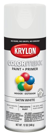 (image for) Krylon K05577007 Enamel Spray Paint, 12 oz Can, 25 sq-ft Coverage Area, Acrylic Base, Satin, White