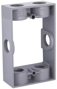 (image for) Hubbell 5400-0 Extension Adapter, 5-1/4 in L, 3-1/2 in W, 1-Gang, 6-Knockout, Die-Cast Aluminum, Gray, Powder-Coated