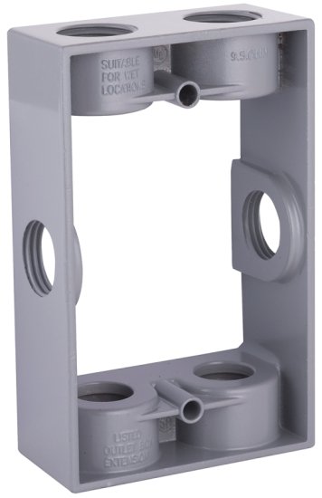 (image for) Hubbell 5400-0 Extension Adapter, 5-1/4 in L, 3-1/2 in W, 1-Gang, 6-Knockout, Die-Cast Aluminum, Gray, Powder-Coated