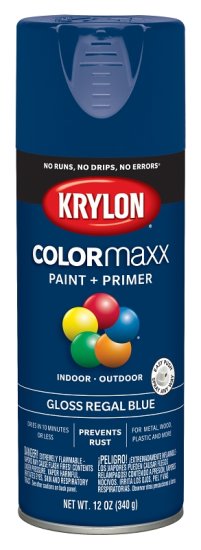 (image for) Krylon K05535007 Enamel Spray Paint, 12 oz Can, 25 sq-ft Coverage Area, Solvent Base, Gloss, Regal Blue