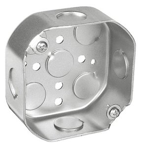 (image for) Southwire 54151-1/2-UPC Octagon Box, 4 in OAW, 1-1/2 in OAD, 4 in OAH, 9-Knockout, Steel Housing Material, Silver