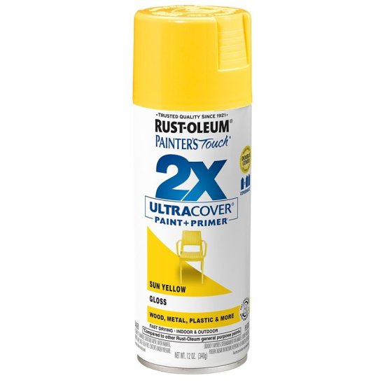 (image for) Rust-Oleum Painter's Touch 2X Ultra Cover 334046 Spray Paint, Gloss, Sun Yellow, 12 oz, Aerosol Can