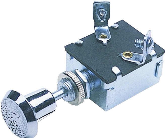 (image for) Calterm 42200 Push/Pull Switch, 15 A, 12 VDC, Screw Terminal, Nickel Housing Material, Chrome