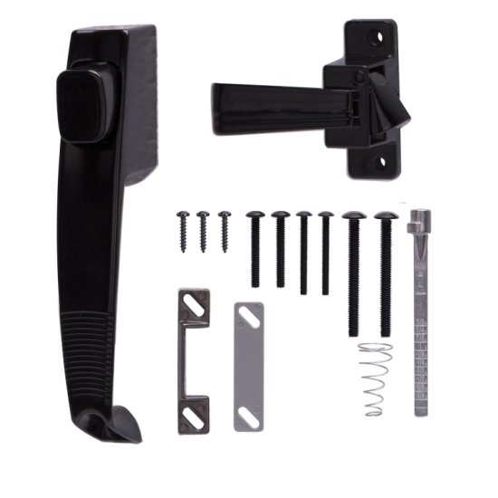 (image for) ProSource 47020-U-PS Pushbutton Latch, Zinc, Black, 5/8 to 1-1/2 in Thick Door, 5/8 in Backset, 5-7/8 in Lever/Knob