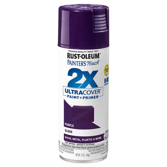 (image for) Rust-Oleum Painter's Touch 2X Ultra Cover 334042 Spray Paint, Gloss, Purple, 12 oz, Aerosol Can