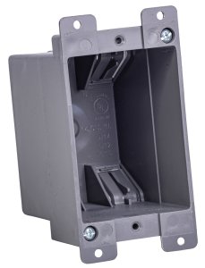 (image for) Gardner Bender BOX-RS14 Switch/Outlet Box, Standard Outlet, 1-Gang, 4-Knockout, PVC, Gray, In-Wall Mounting