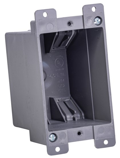 (image for) Gardner Bender BOX-RS14 Switch/Outlet Box, Standard Outlet, 1-Gang, 4-Knockout, PVC, Gray, In-Wall Mounting