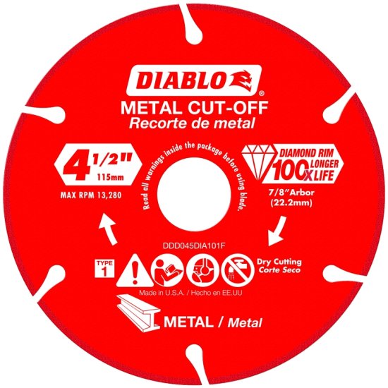 (image for) Diablo DDD045DIA101F Cut-Off Blade, 4-1/2 in Dia, 7/8 in Arbor, Continuous Rim