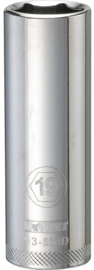 (image for) DEWALT DWMT93534OSP Drive Socket, 19 mm Socket, Deep Socket, 3-1/8 in OAL, 1/2 in Drive, 6-Point, Vanadium Steel