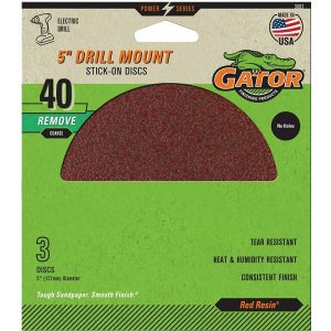 (image for) Gator 3003 Sanding Disc, 5 in Dia, 40 Grit, Extra Coarse, Aluminum Oxide Abrasive, Paper Backing