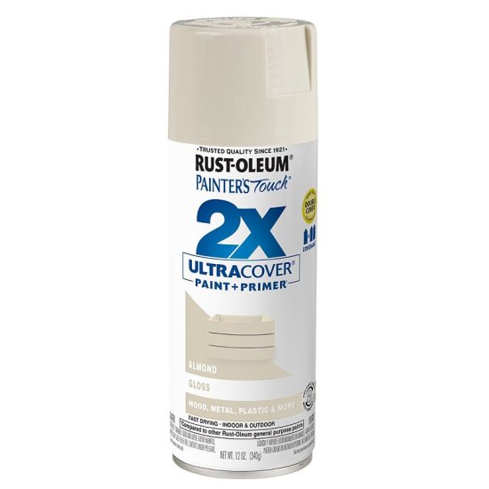 (image for) Rust-Oleum Painter's Touch 2X Ultra Cover 334023 Spray Paint, Gloss, Almond, 12 oz, Aerosol Can