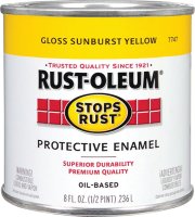 (image for) Rust-Oleum Stops Rust 7747730 Enamel Paint, Oil, Gloss, Sunburst Yellow, 0.5 pt, Can, 50 to 90 sq-ft/qt Coverage Area